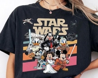 Retro Disney Star Wars skjorta i bekväm färg, retro Musse Pigg och vänner Jedi-tröja, matchande tröja för familjesemestern