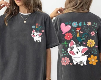 Two-sided Moana Shirt, Hei Hei and Pua Floral Shirt, Disney Trip Shirt, Moana Princess Shirt, Disneyland Vacation Shirt