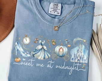 Chemise couleur confort rétro Rendez-vous à minuit, chemise inspirée de Cendrillon Disney, voyage de filles Disney, anniversaire de princesse fille, t-shirt Disneyland
