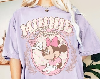 Vintage Minnie Mouse Pink Tea Shirt, Minnie est 1928 Shirt, Girl Birthday Gifts, Disneyland Shirt, Disney World Shirt, Comfort Color Shirt