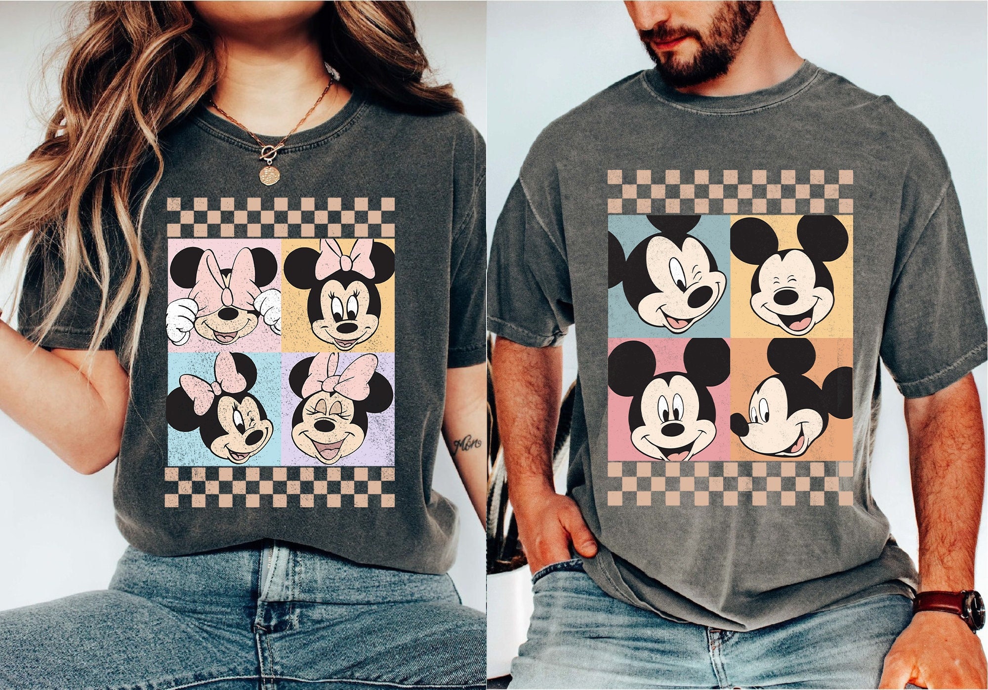 Mickey Minnie Matching Shirt, Checkered Mickey Minnie Shirt, Disney Couple Shirt