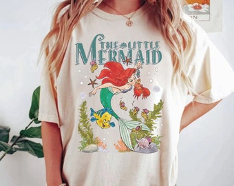Retro La Sirenita Comfort Color Camisa, Camisa Ariel, Camisa Sirena Ariel, Camisas de la Familia Sirenita, La Platija de La Sirenita