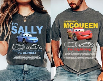 Chemise assortie Cars Disney Pixar, chemise couple L. Mcqueen et Sally, chemise Kachow, chemise Sally Cars Im Lightning, chemise de film Cars