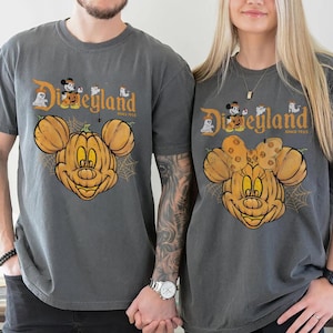 Vintage Retro Disney Mickey Minnie Pumpkin Shirt, Disneyland est 1955 Shirt, Disneyland Halloween Family Trip Shirt, Disney Couple Shirt