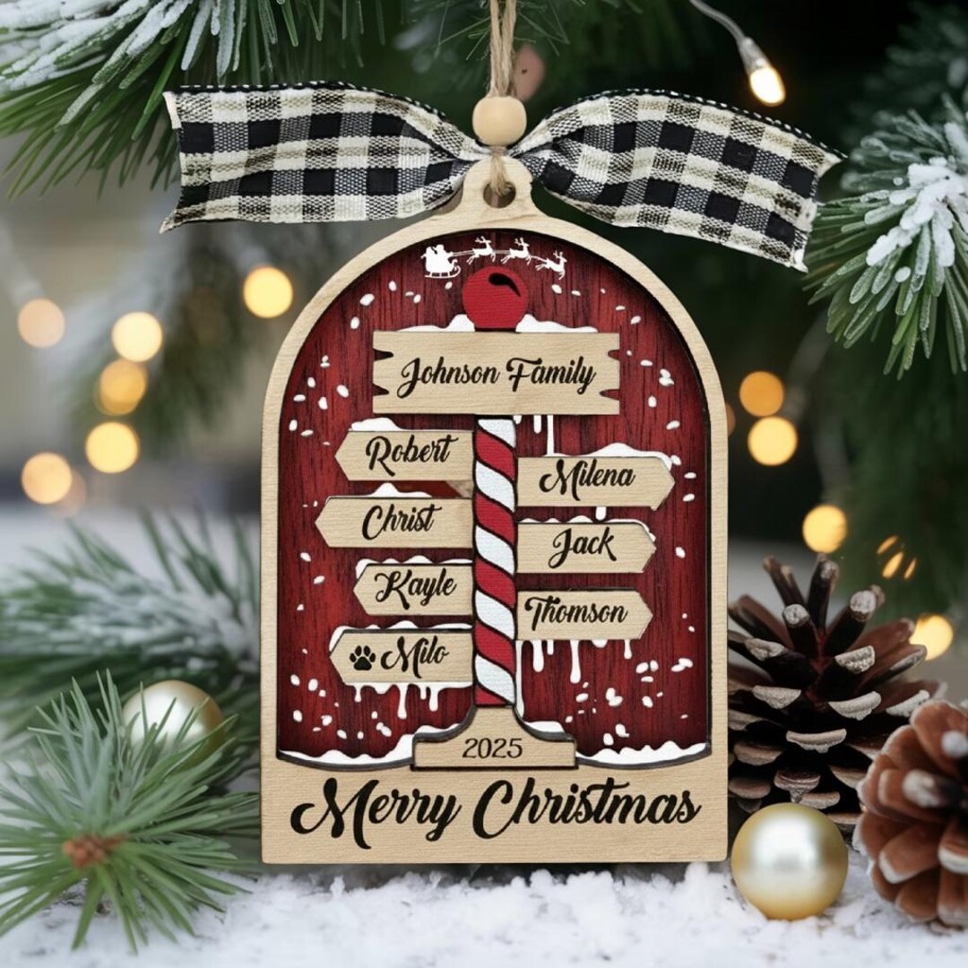Personalized Family North Pole Ornament, Wooden 2 Layer Ornament With ...