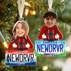 Gepersonaliseerd ornament nieuwe bestuurder 2024, ornament rijbewijs, grappig cadeau voor nieuwe bestuurder, ornament rijbewijs, aangepast fotoornament
