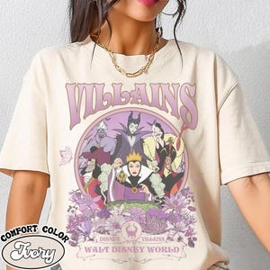 ヴィンテージ レトロ ディズニー フローラル ヴィランズ シャツ、ディズニーランド ヴィランズ シャツ、マレフィセント、アースラ、クルエラ ド ヴィル