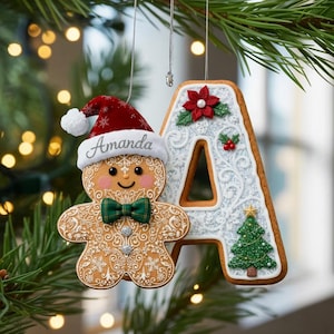 Personalized Gingerbread Initial Ornament, Custom Letter Christmas Ornament, Gingerbread Santa Hat Ornament, Holiday Cookie Keepsake 2025