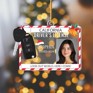 Gepersonaliseerd ornament nieuwe bestuurder 2024, ornament rijbewijs, grappig cadeau voor nieuwe bestuurder, ornament rijbewijs, aangepast fotoornament