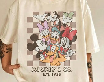 Vintage Checkered Mickey Friends Shirt, Mickey Comfort Color Shirt, Mickey and Co Shirt, Minnie Mouse Checkered, Disney Checkered Shirt