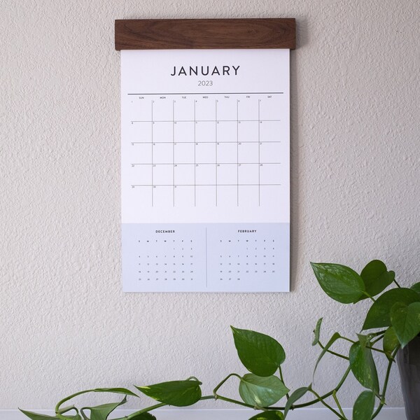 Wall Calendar | Black Walnut Wood | 3 Month Design | 2023 | Large