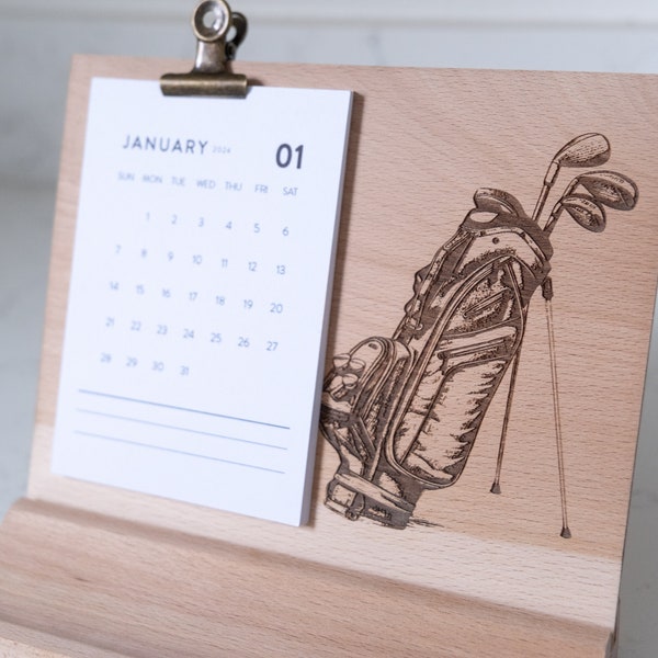 Golf Desk Display Organizer | Pen Holder | Calendar | To Do List | Picture Frame | Golf Gift | Gift For Him | Wood Desk Tray