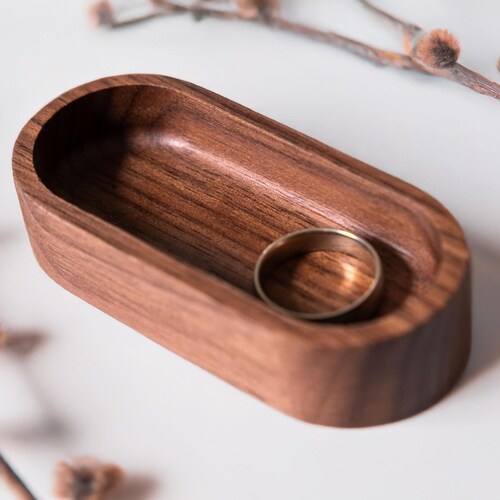 Walnut Oval Ring Tray • Minimalist Jewelry Dish • Wooden Decor Accent