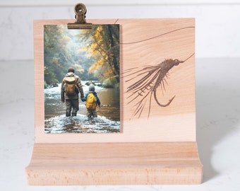 Fly Fishing Desk Display Organizer | Pen Holder | Calendar | To Do List | Picture Frame | Fisherman Gift | Gift For Him | Wood Desk Tray