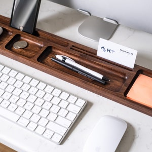 Black Walnut Wood Desk Organizer | Modern Office Design | Hardwood Tray & Catch All