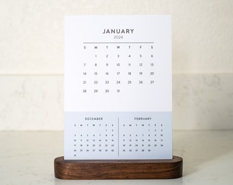 2024 Desk Calendar | Hardwood Stand | 3 Month | Black Walnut | Gift | 5x7