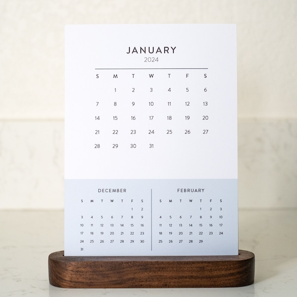 2024 Desk Calendar | Hardwood Stand | 3 Month | Black Walnut | Gift | 5x7