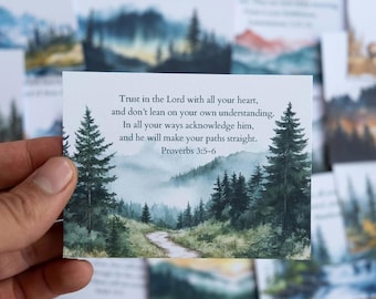 Christian Desktop Bible Verse Cards with Wood Stand (Mountain Nature + Minimalist Black & White)