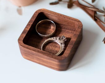 Walnut Square Ring Tray • Minimalist Jewelry Dish • Modern Wood Decor