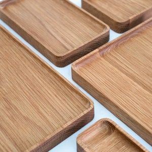 White Oak Wood Trays | Stackable Slim Design | Modern Hardwood Valet & Catch All Decor