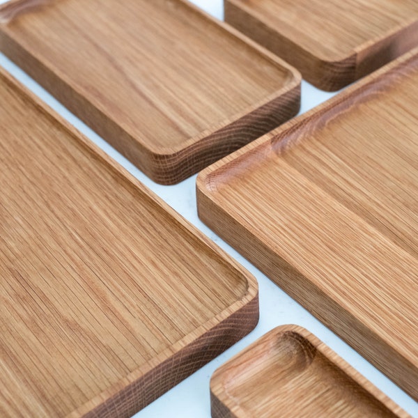 White Oak Wood Trays | Stackable Slim Design | Modern Hardwood Valet & Catch All Decor