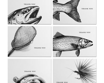 Fly Fishing Thank You Cards - 24 Cards With Envelopes - Stationary Set - Fisherman Gift