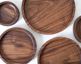 Black Walnut | Round Wood Catch Trays | Modern Hardwood Circular Dish