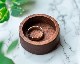 Mini Walnut Wood Ring Tray • Minimalist Jewelry Dish • Natural Walnut Ring Holder