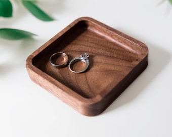 Walnut Square Ring Dish • Christmas Gift for Her • Jewelry Storage Tray