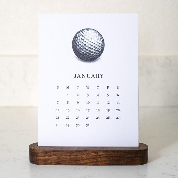 Golf Calendar | Hardwood Stand | 2024 | Black Walnut | Golf Gift