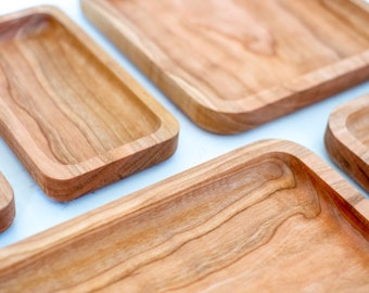 Cherry Wood Catch Trays  | Modern Hardwood Valet & Catch All Decor