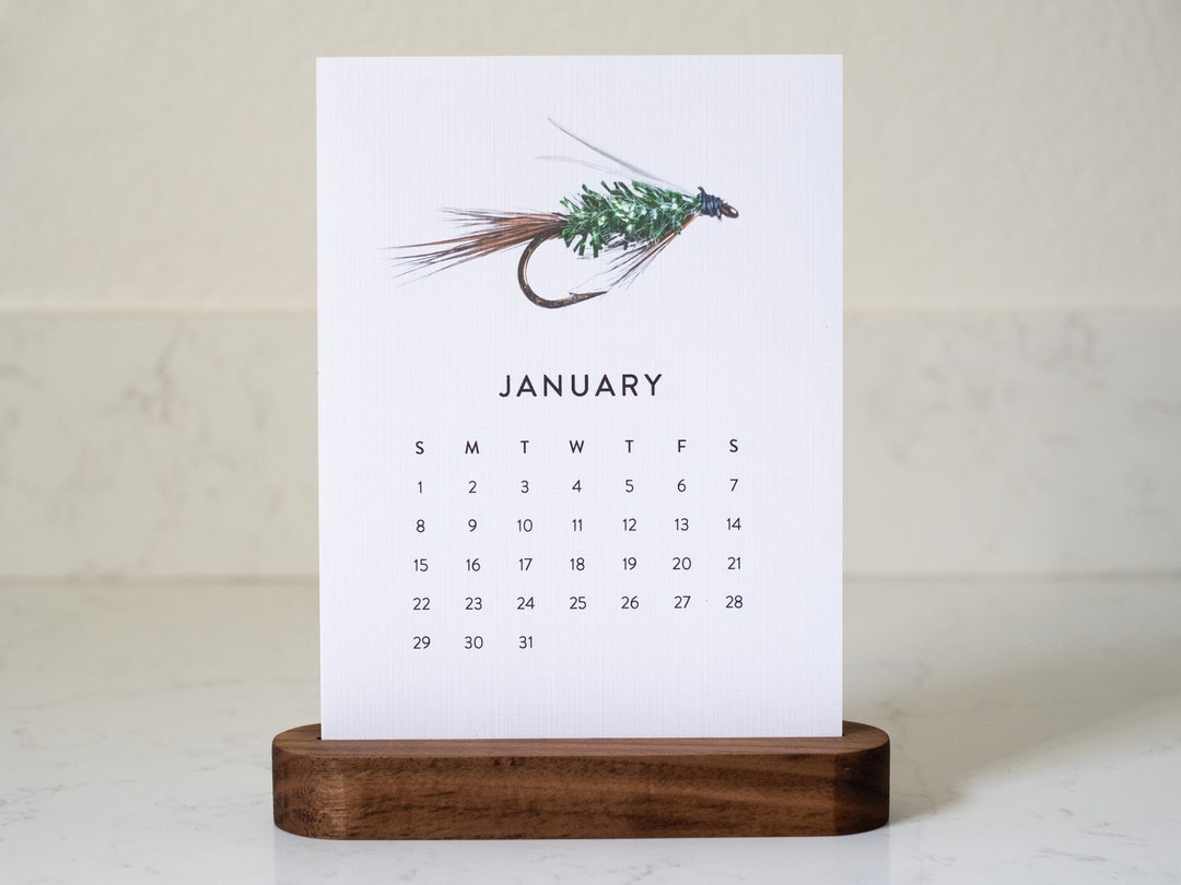 Fly Fishing Calendar Hardwood Stand 2023 Black Walnut Etsy