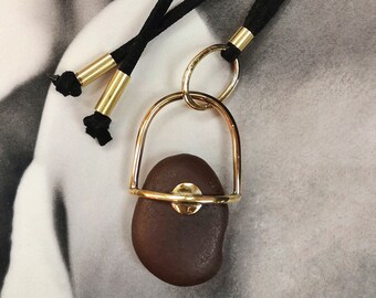 Brown Sea Glass Pendant - Handmade sea glass jewelry - Ibiza jewelry - Mediterranean sea glass jewelry - Hippie beach jewelry