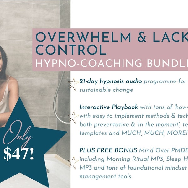 Overwhelm Hypno-Coaching Bundle for PMDD (with a full hypnosis MP3 and a coaching playbook with video and audio, digital product)