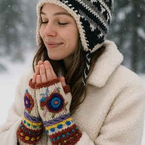 Hand-Knitted Wool Beanie Hat: Sherpa Fleece Lined, Earflap Tassel Cap