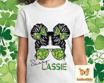 Sassy Lassie St Patrick's Day Png, Messy Bun Girl St. Patrick's Day Sublimation, St Patrick's Day Messy Bun Little, St Patrick's Day Digital
