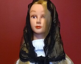 Elegant black chapel veil, triangular mantilla,