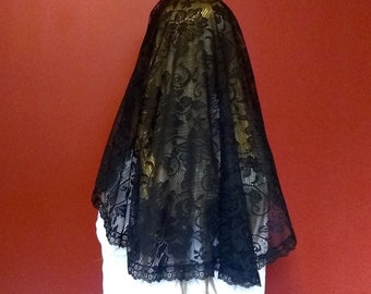 Elegant black round Catholic mantilla, chapel veil
