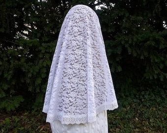 Ave white half-circle veil, x-large chapel veil