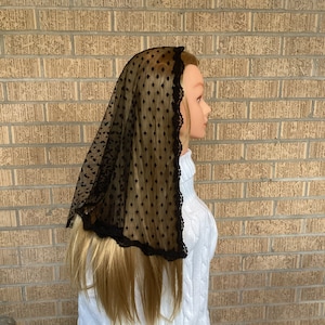 Black polka dot Catholic mantilla