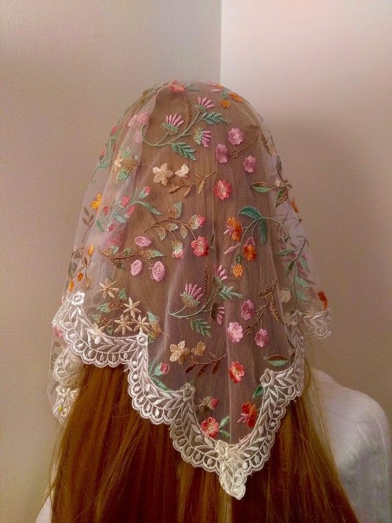 St. Natalia Veil Pink Floral Triangular Catholic Mantilla - Etsy