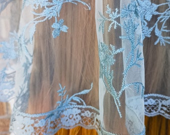 Blue floral veil, half-circle, chapel veil