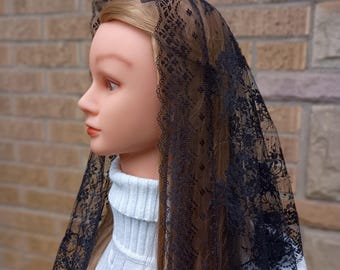 St. Blandina Veil, black, half circle Catholic mantilla, chapel veil