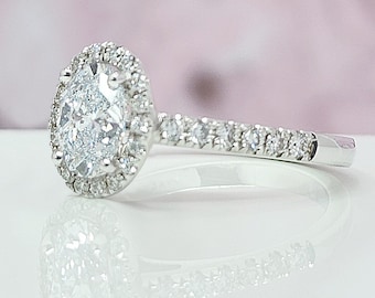 1 Carat Oval Lab-Grown Diamond Halo Engagement Ring, 14k Gold