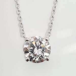 Diamond Necklace 2 Carat Round Diamond Pendant 14k White Gold Chain, 1 Diamond Necklace Round Diamond Brilliant, Lab Grown Diamond Pendant