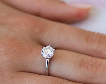 1.70 CT Round Lab Grown Diamond Engagement Ring, 6-Prong Solitaire