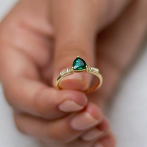 Emerald Diamond Engagement Ring / 14k Gold Baguette Emerald Diamond Ring, Baguette Bridal Ring, Anniversary Gift