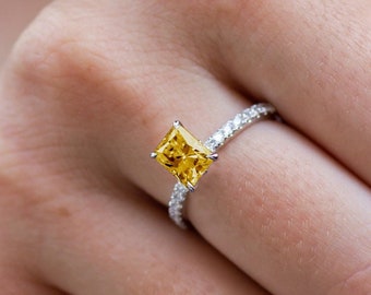 1.5 Ct Radiant Cut Yellow Lab Grown Diamond Engagement Ring