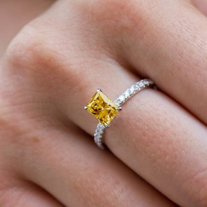 Yellow Diamond Ring, 1.5 Ct Radiant Fancy Diamond Ring, Lab Grown Diamond Engagement Ring For Her, Wedding Diamond Ring, Anniversary Rings