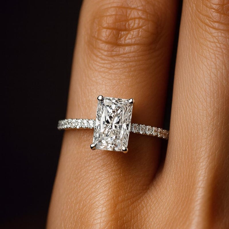 Rectangular Diamond Engagement Ring - Etsy